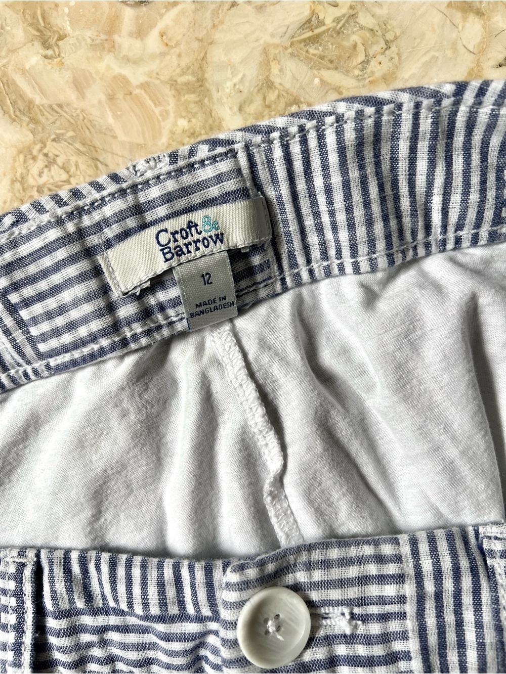 Costal Cotton High Waisted Striped Seersucker Skort - Blue Gray and White - Picture 8 of 11